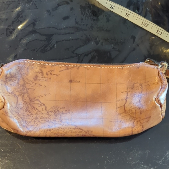 Patricia Nash Brown Leather Map Print Pencil Bag